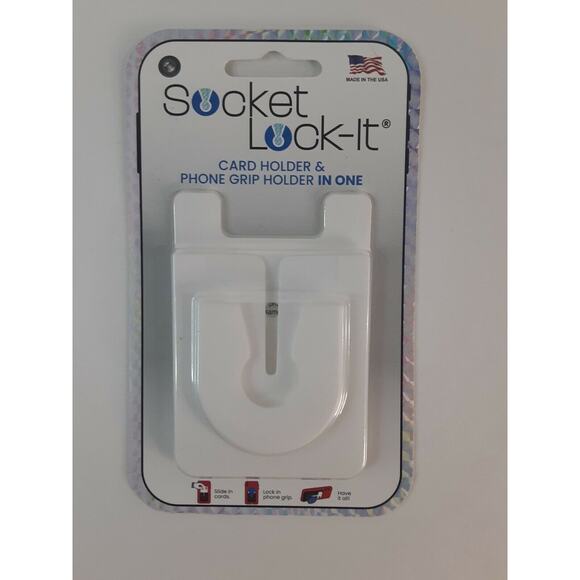 Socket Lock-It, Adhesive Card Holder + Phone Grip Holder in One Sealed White! - Picture 1 of 2